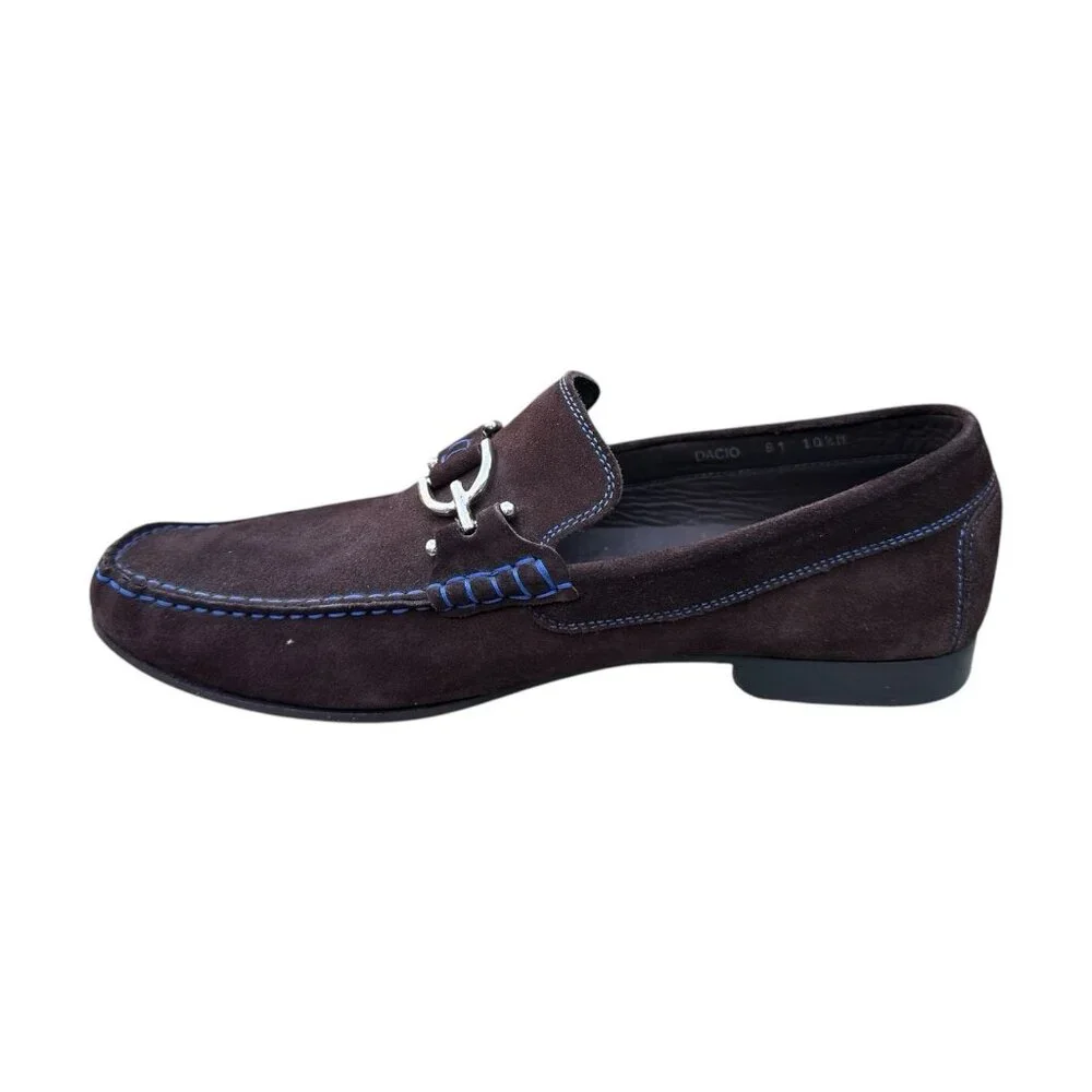 Men's Brown Suede Loafers with Silver Bit Hardware
